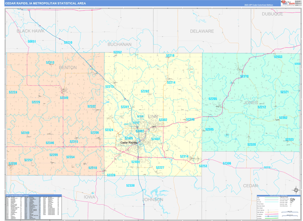 Cedar Rapids Metro Area Digital Map Color Cast Style